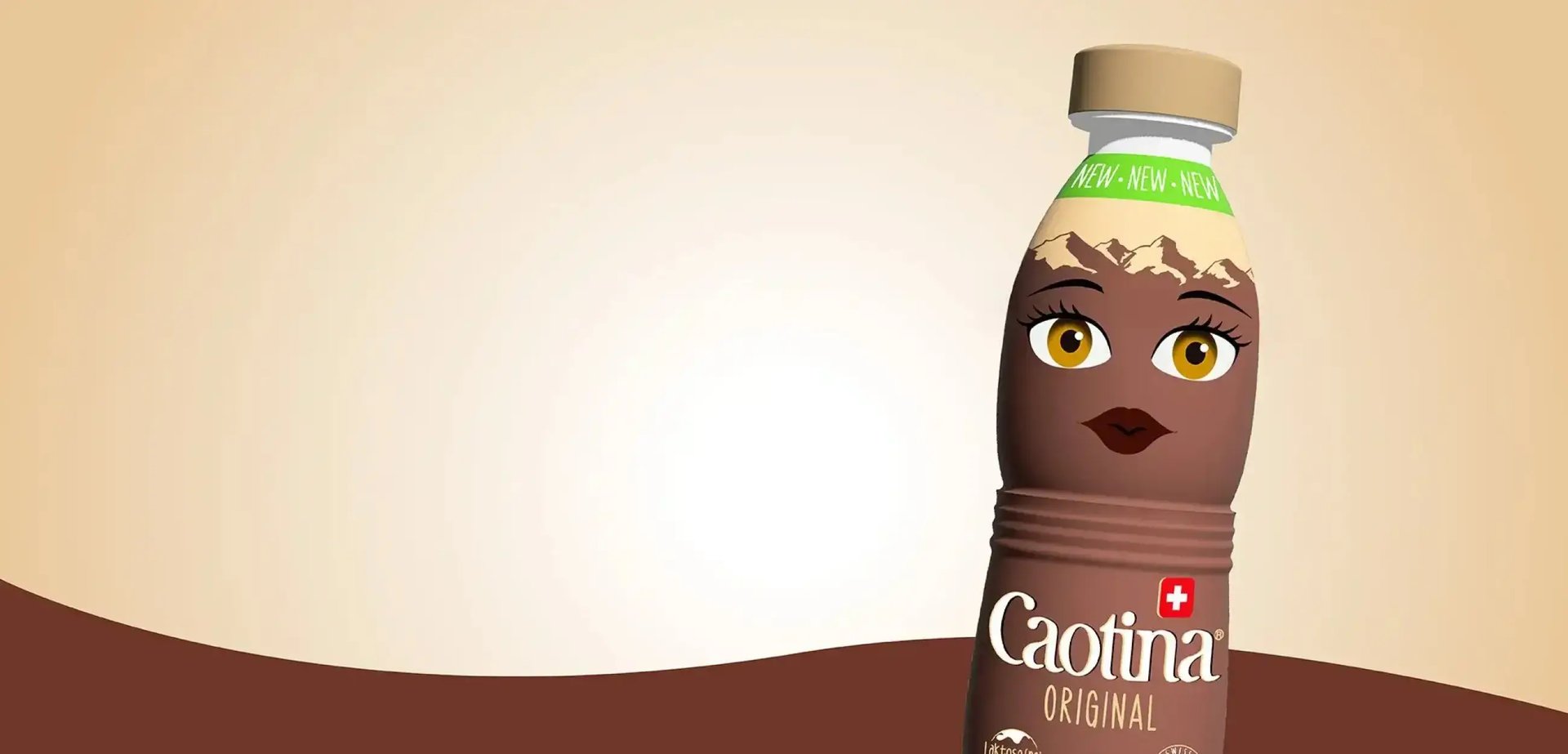 Eine Caotina-Flascht mit Augen und einem Mund.