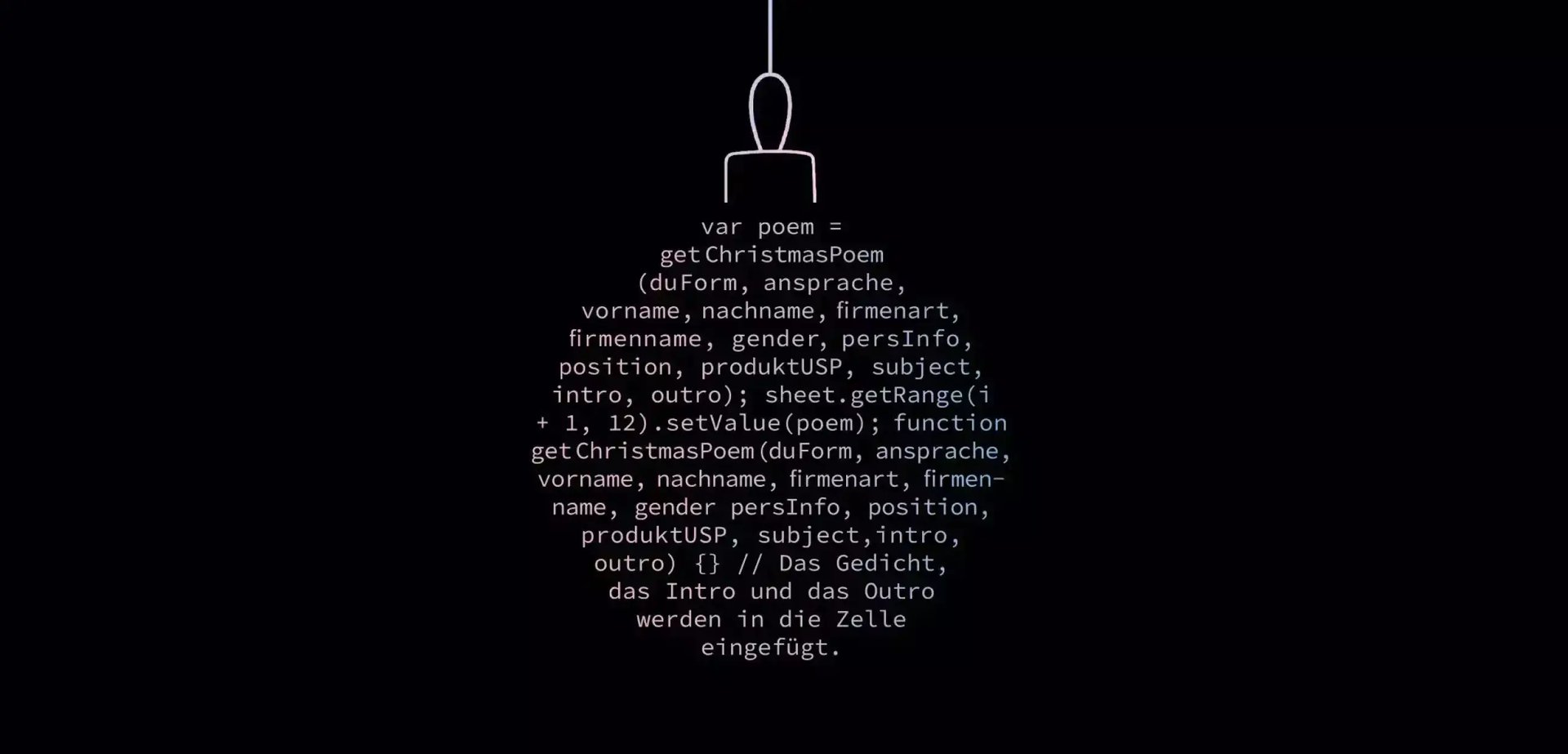 Programmier-Code ist in der Form einer Christbaumkugel angeordnet.